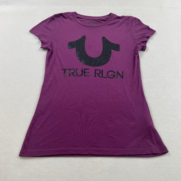 TRUE Religion Purple Tee Shirt Crewneck Size M - Picture 1 of 5